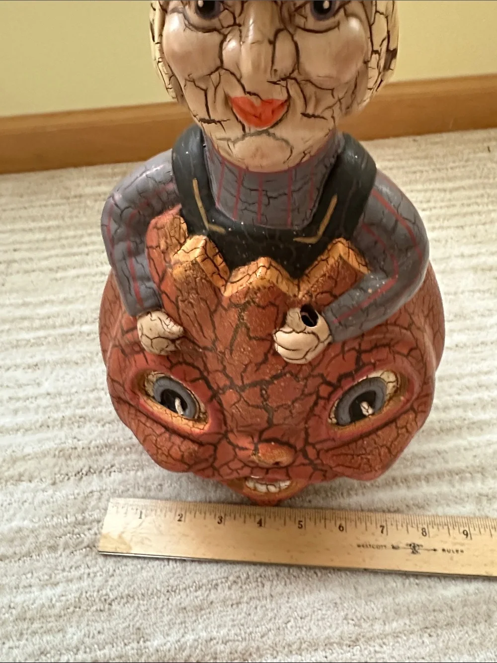 Folk art Halloween Witch in Double Sided Pumpkin Terracotta Crackle Finish 15